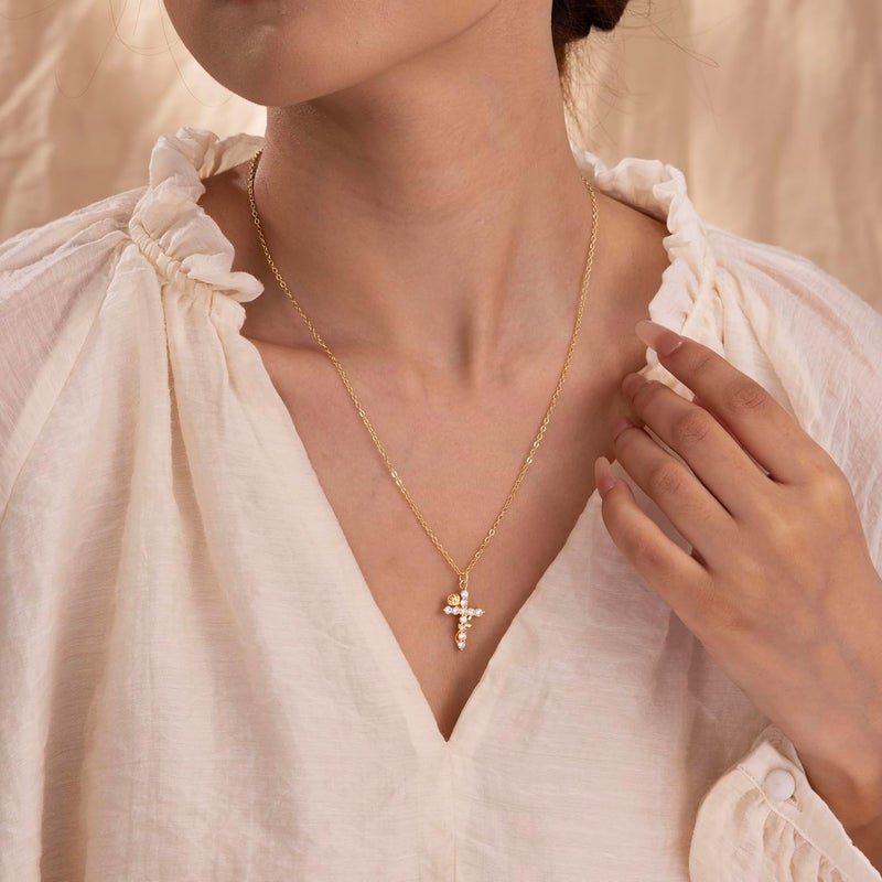 Robaice Upgraded Crown Cross Necklace for Women, 14K Gold Plated Crown Cross Pendant Necklace, Non-Tarnish Faith Jewelry for Women, Christian Religious Gifts for Her - Image 3